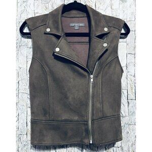 Level 99 Alexa Moto Faux Suede Zip Front Vest Brown Musk Womens Size XS